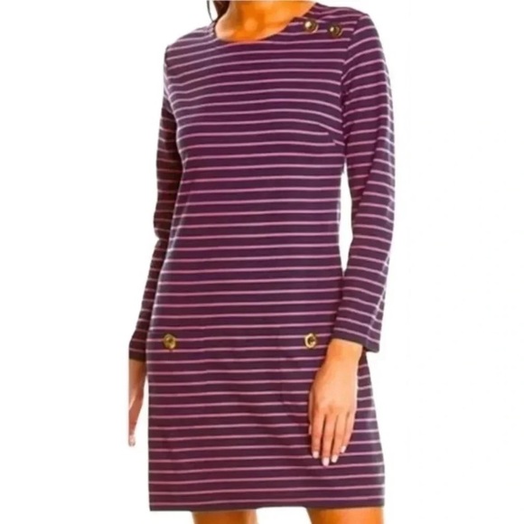 Sail to Sable Dresses & Skirts - Sail to Sable Smiling in Stripes Navy Pink Striped Long Sleeve Dress